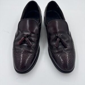 Dexter Mens 10.5 Burgundy Leather Tassel Loafer Shoes Wingtip Brogue Design